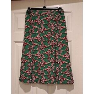 Pleione Women Green & Pink Pleated Leaf Pattern Stretch Waist Skirt Size Small